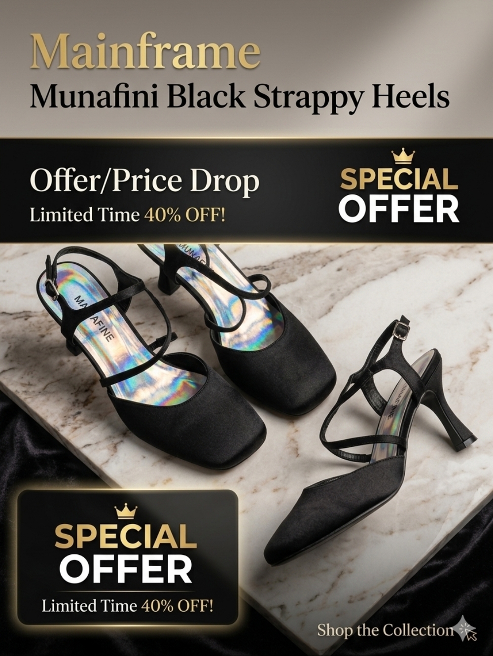 Munafini Black Strappy Heels